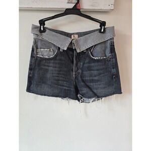 Jean Atelier Womens Fold Over Waist Two Tone Denim Shorts Grey Made in USA S 26